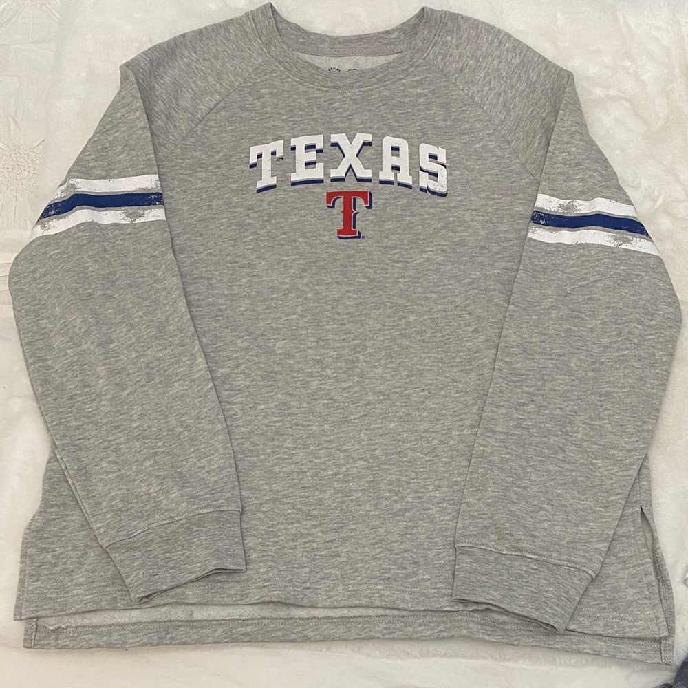 Gray Texas Sweatshirt with Blue and Red Accents. Men’s M